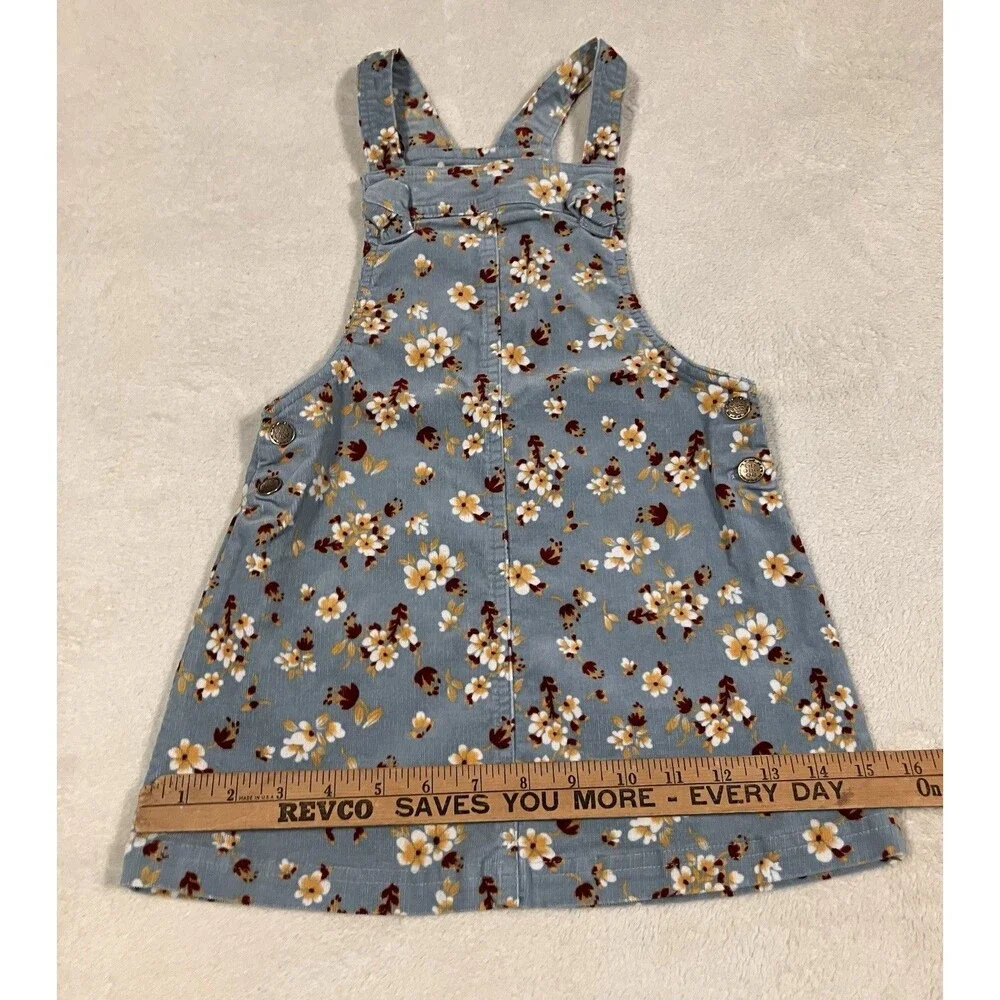 Tahari Girl Corduroy Dress Jumper Size 5  Blue Floral Boho Easter Spring Dress